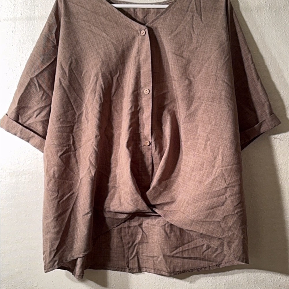 Casual Brown Button-Up Blouse